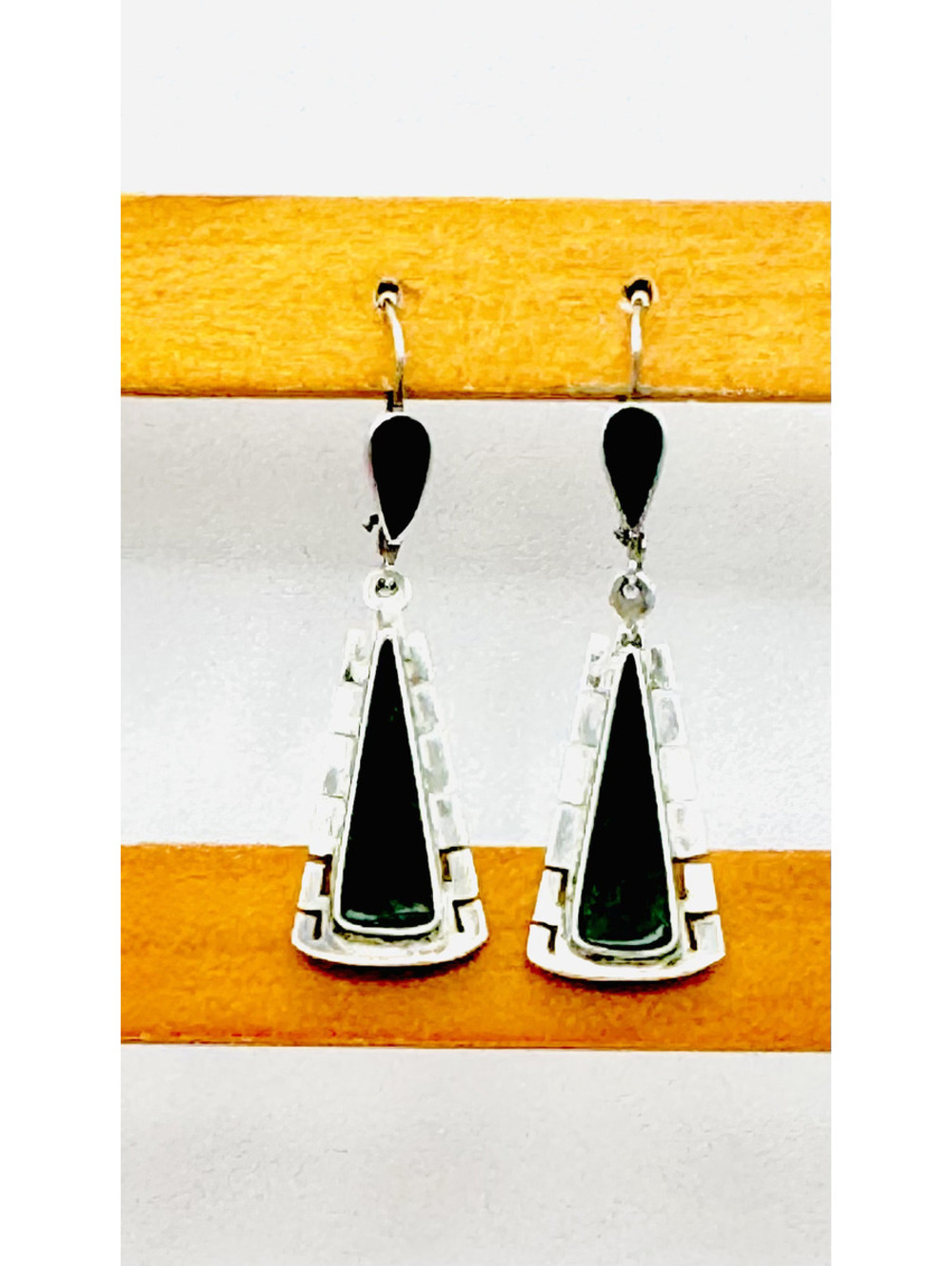 Vintage Taxco circa 1980's sterling silver turquoise hook drop dangle earrings